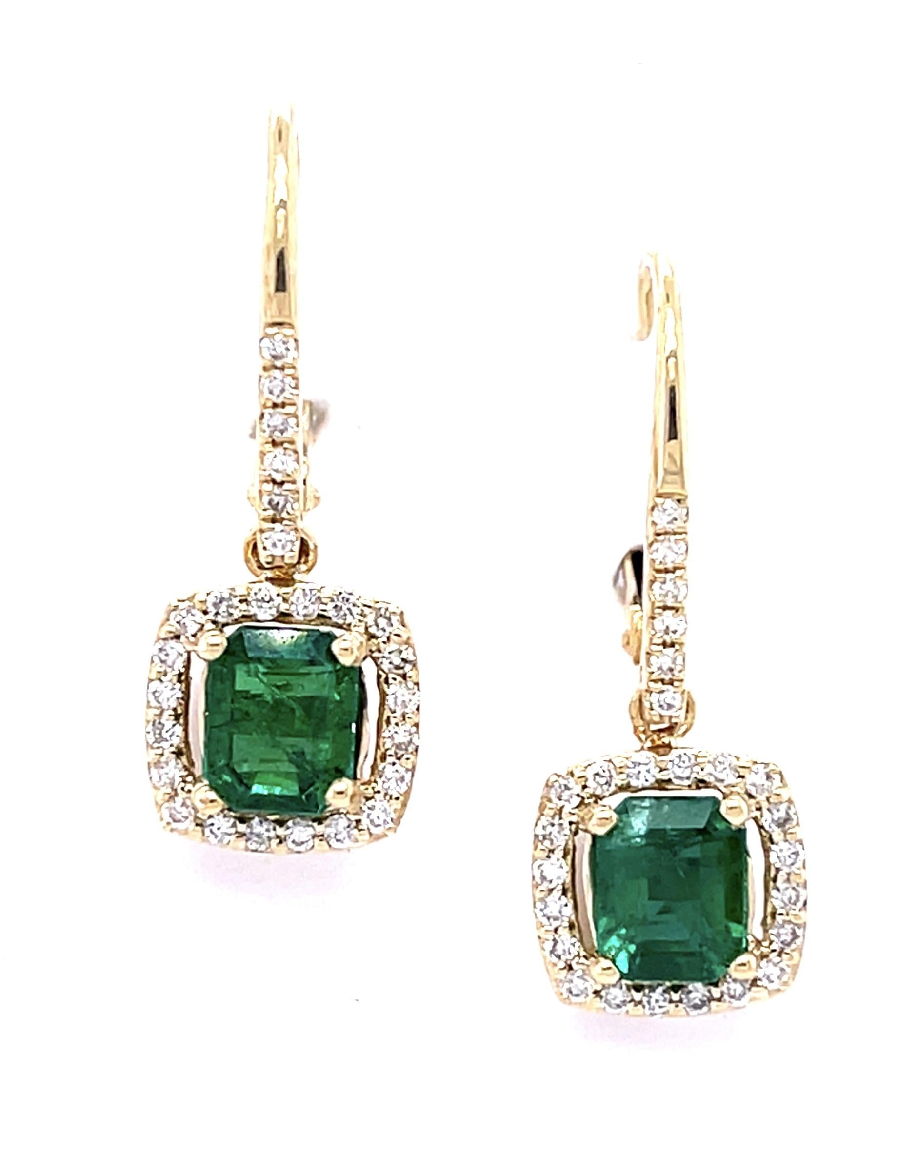 1.51ct Emerald .31ct Diamond 14KW Earrings
