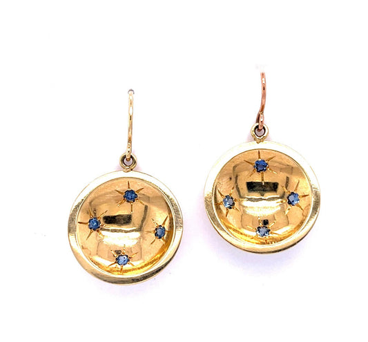 .90ct Montana Sapphire 14KY Starburst Domed Drop Earrings (Antique 1910s)