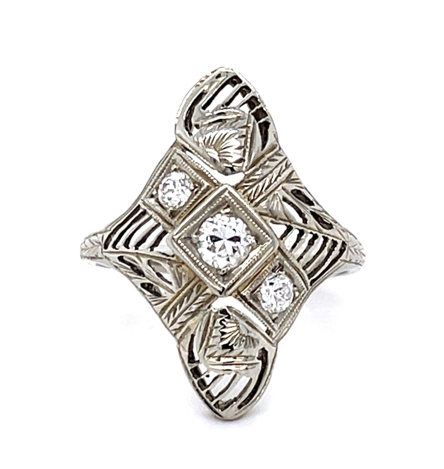 Original Art Deco .40ct (Three Center Diamonds) 14KW Ring (Vintage 1930s)