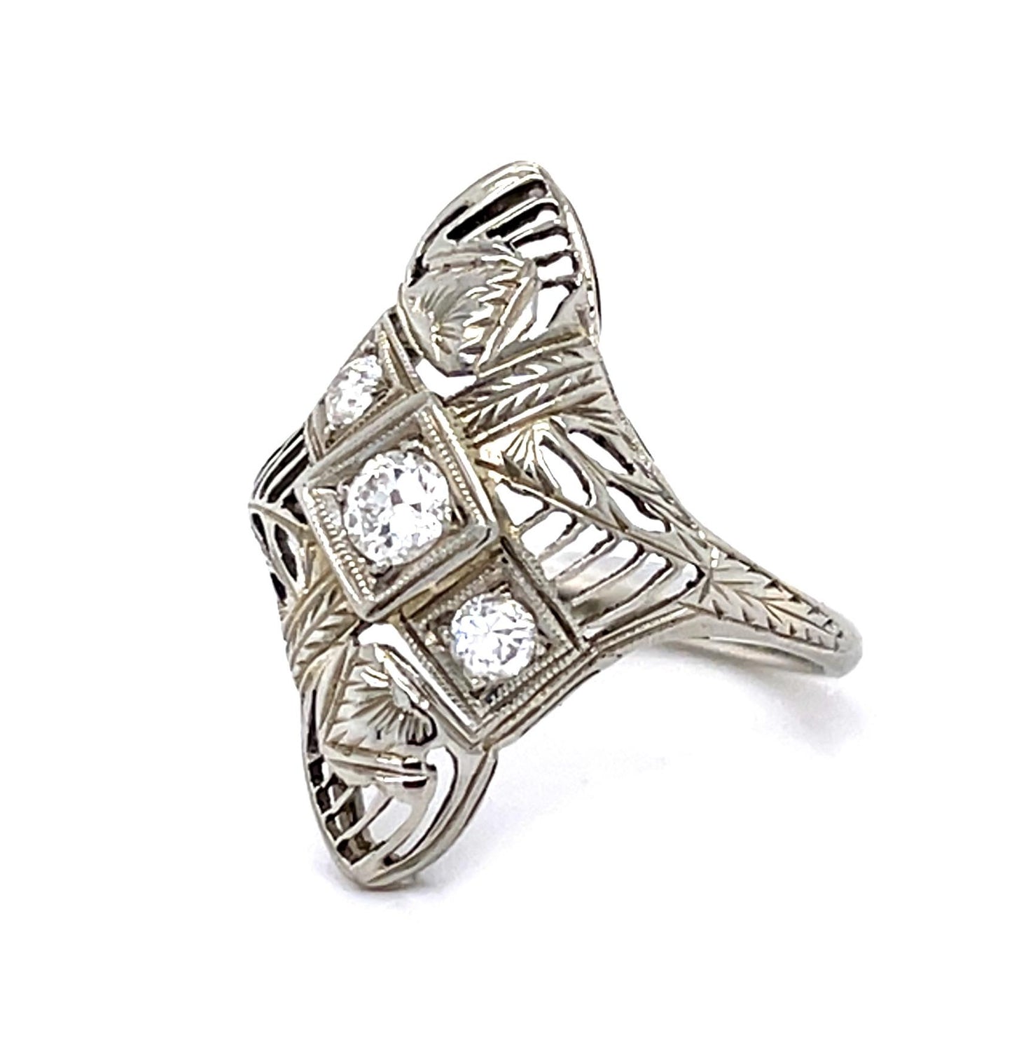 Original Art Deco .40ct (Three Center Diamonds) 14KW Ring (Vintage 1930s)