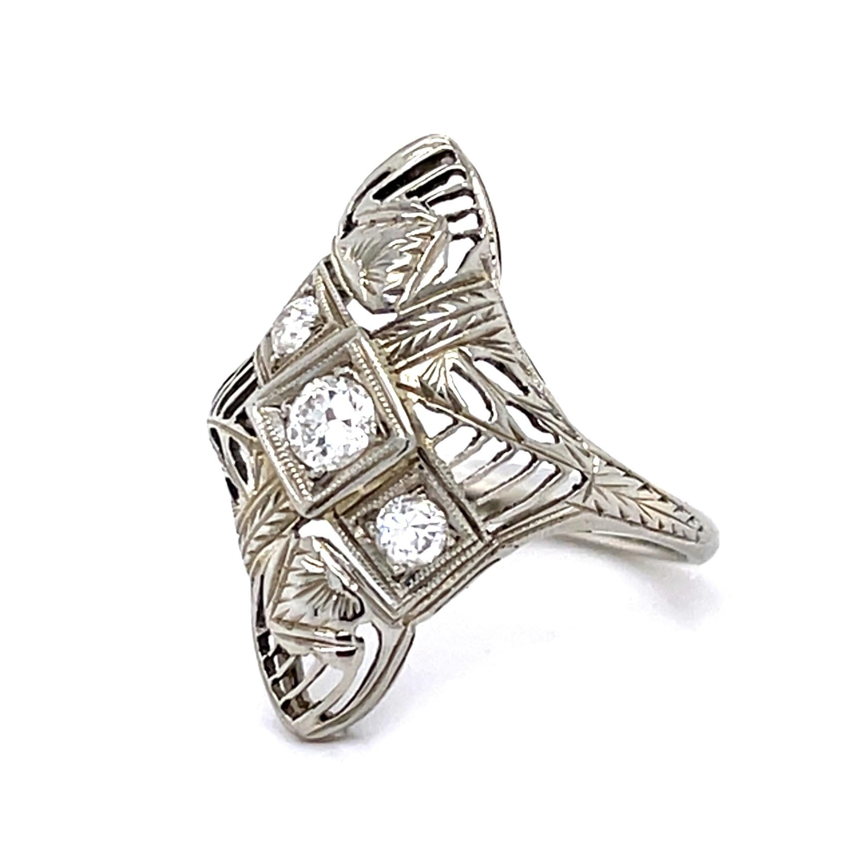 Original Art Deco .40ct (Three Center Diamonds) 14KW Ring (Vintage 1930s)