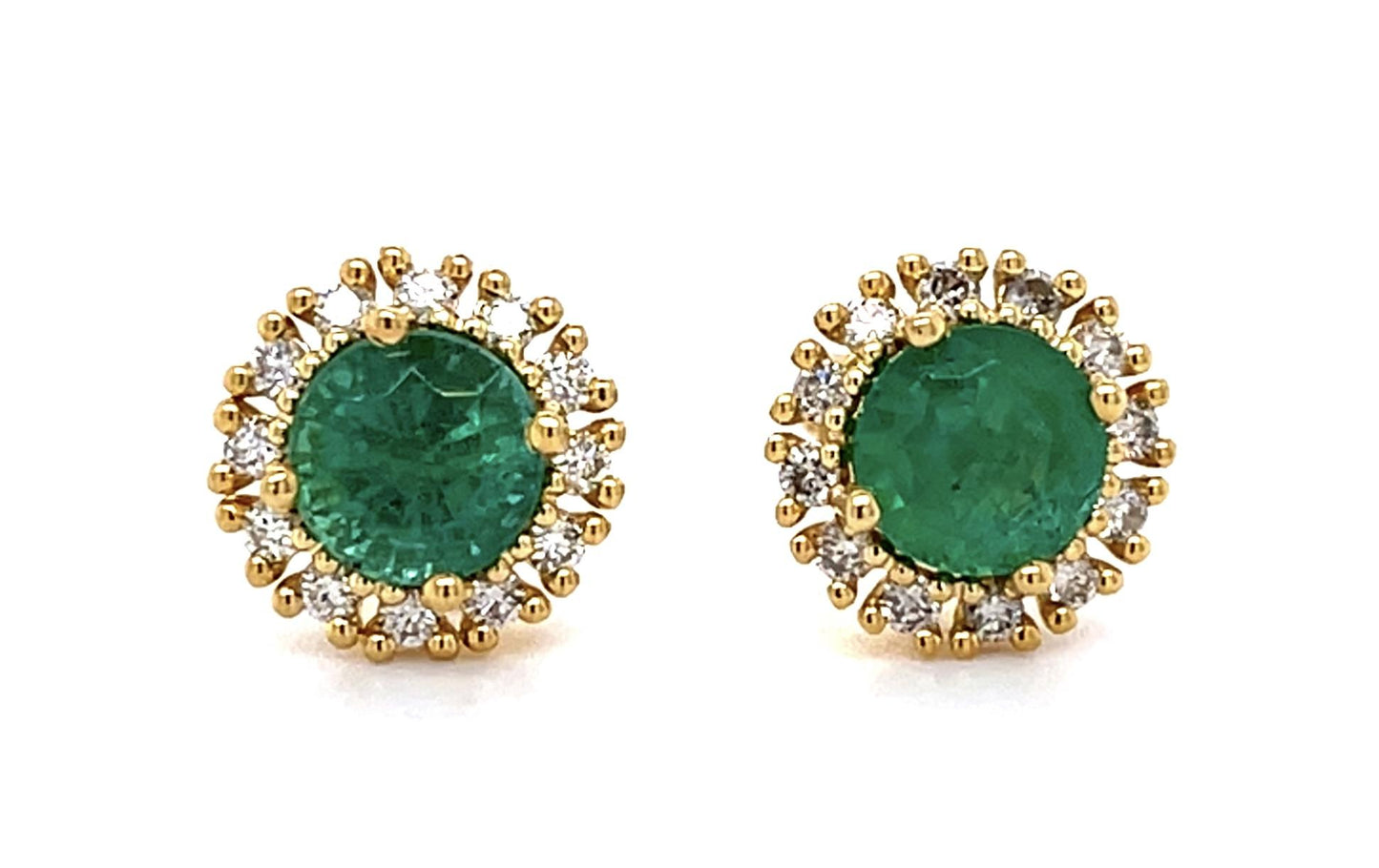 1.84ct Emerald .34ct Diamond 14KY Stud Earrings