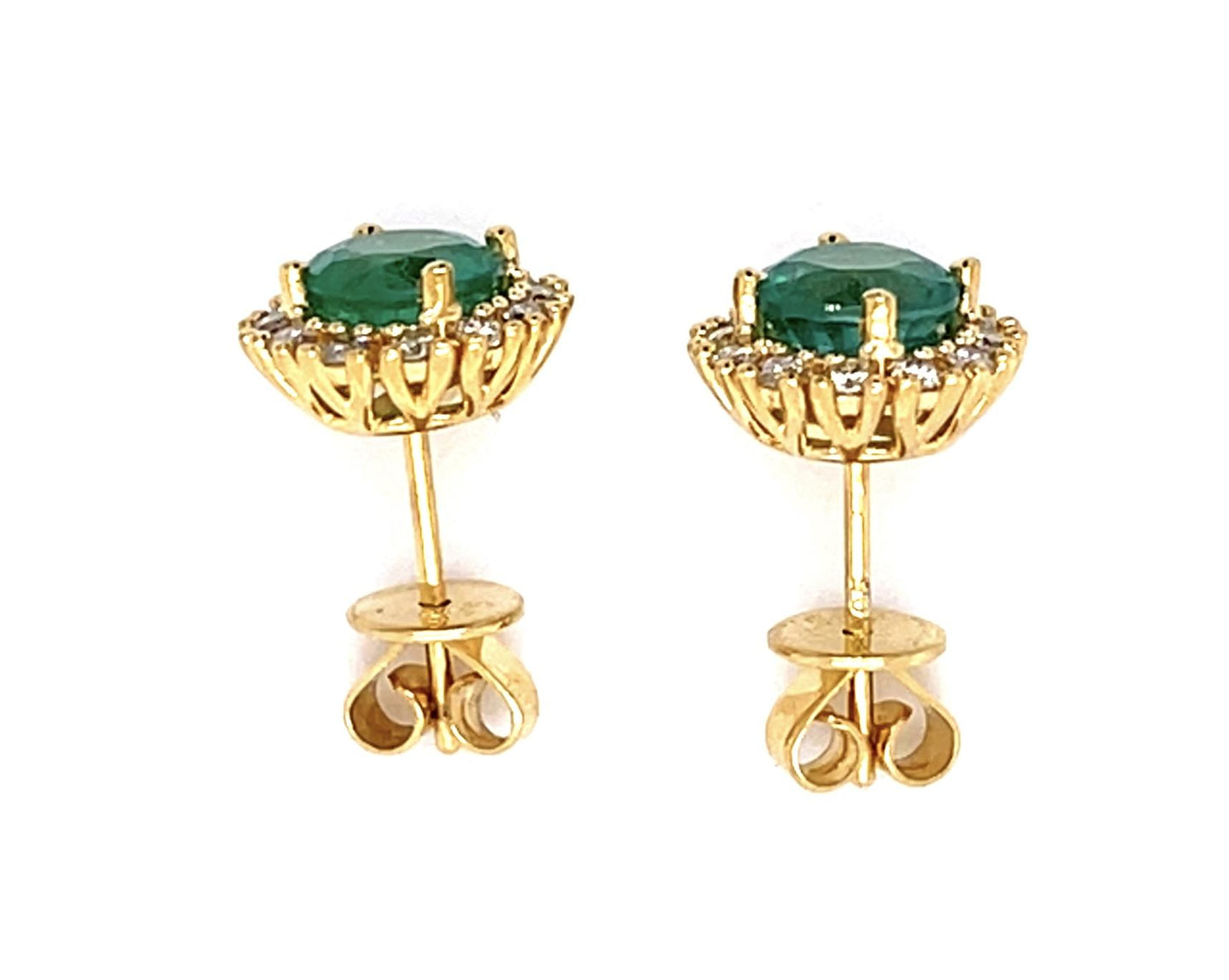 1.84ct Emerald .34ct Diamond 14KY Stud Earrings