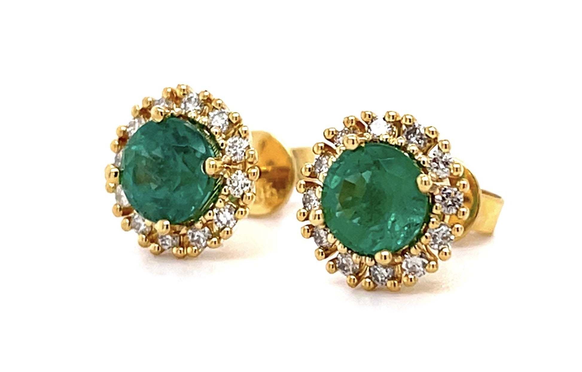 1.84ct Emerald .34ct Diamond 14KY Stud Earrings