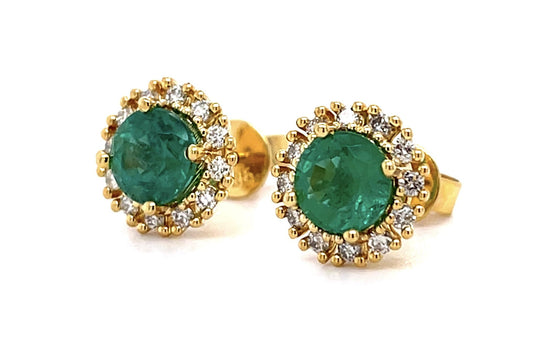 1.84ct Emerald .34ct Diamond 14KY Stud Earrings