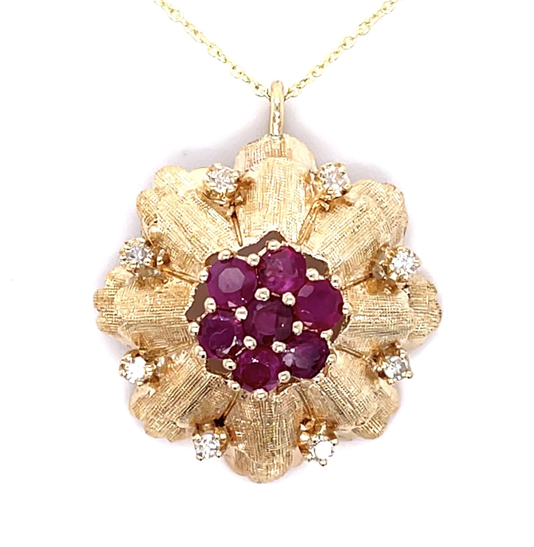 1.50ct Ruby .30ct Diamond 14KY Pendant (Vintage 1960s)