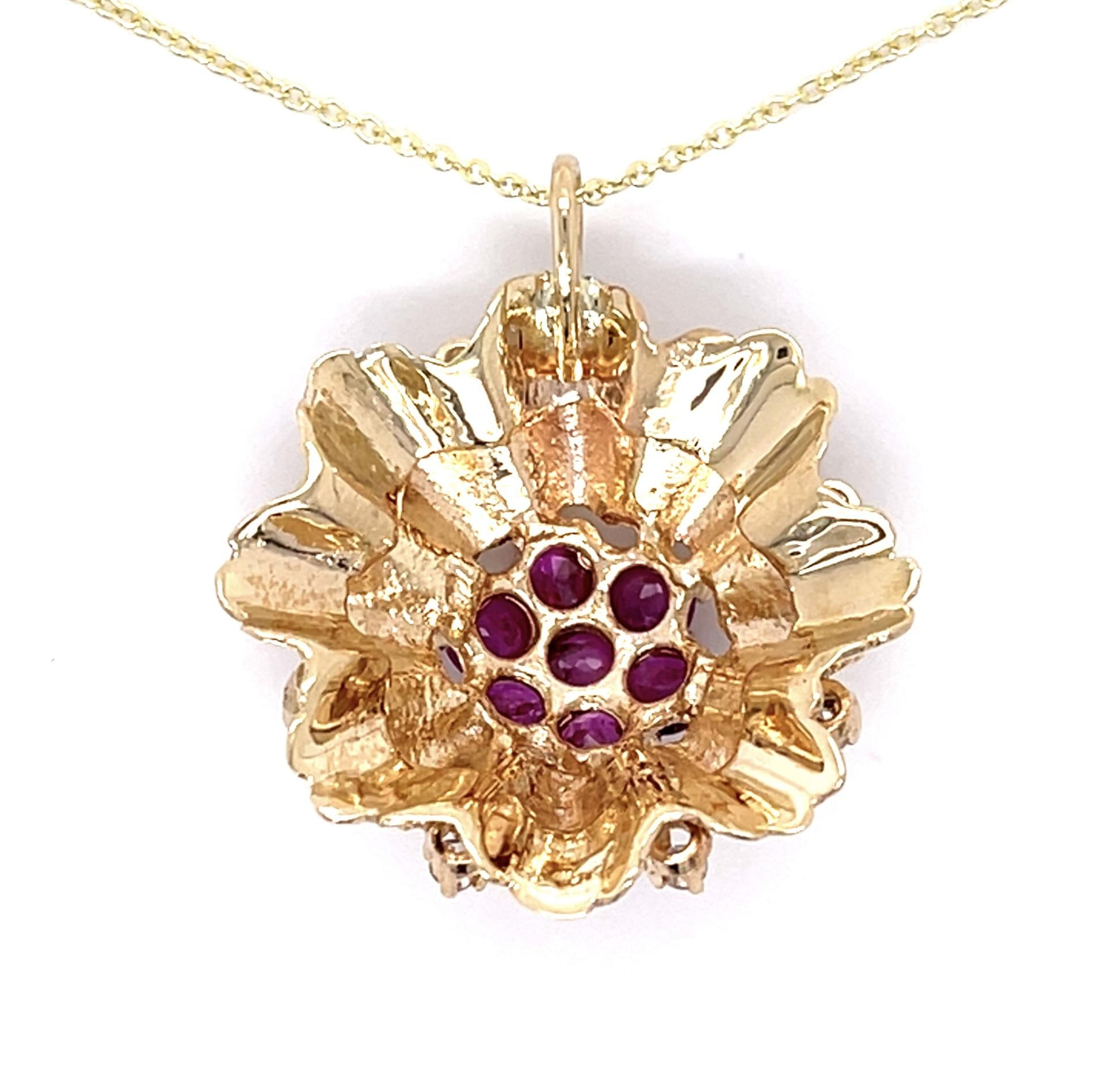 1.50ct Ruby .30ct Diamond 14KY Pendant (Vintage 1960s)