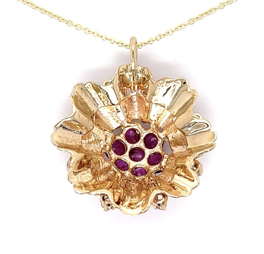 1.50ct Ruby .30ct Diamond 14KY Pendant (Vintage 1960s)