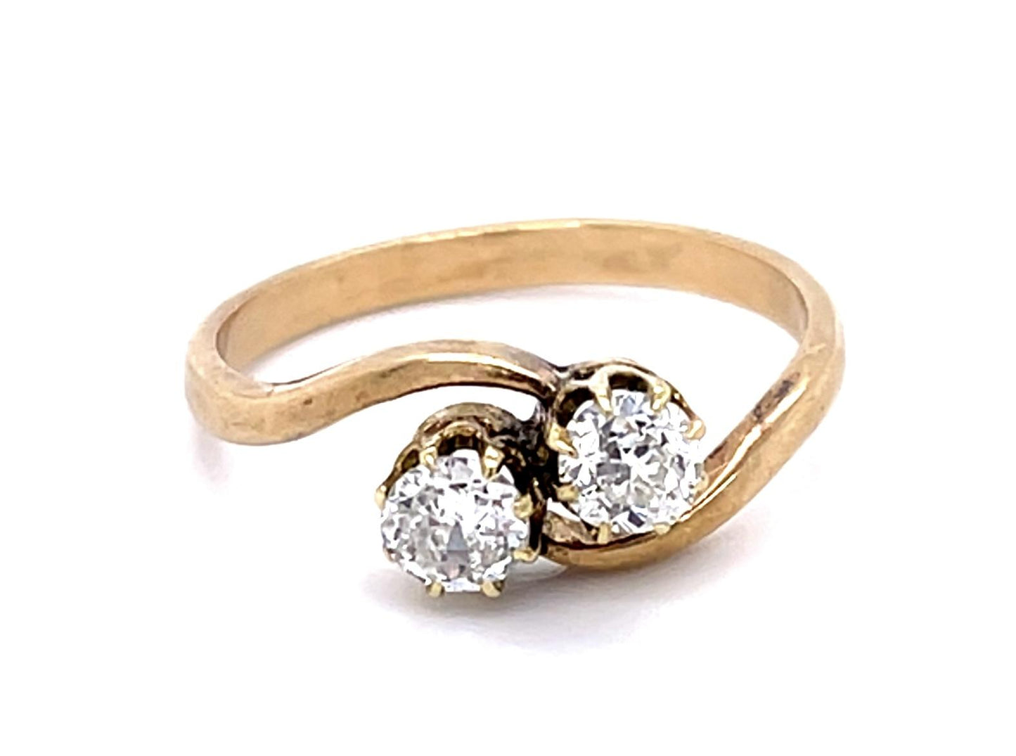 Original Victorian .50ct Euro Diamond 14KY Bypass Ring (Antique 1880s)