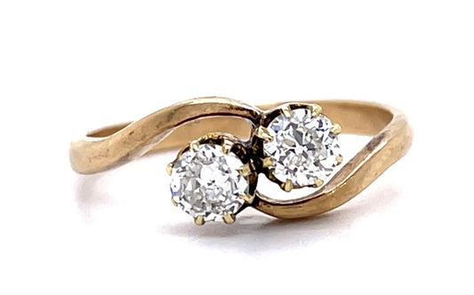 Original Victorian .50ct Euro Diamond 14KY Bypass Ring (Antique 1880s)