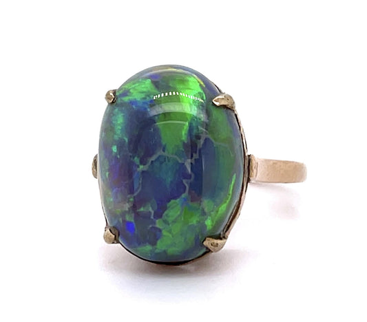 7.91ct Semi Black Australian Opal 14KY Ring