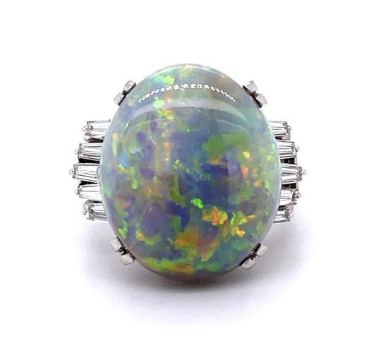 7.93ct Semi Black Crystal Australian Opal PT Ring (Vintage 1970s)