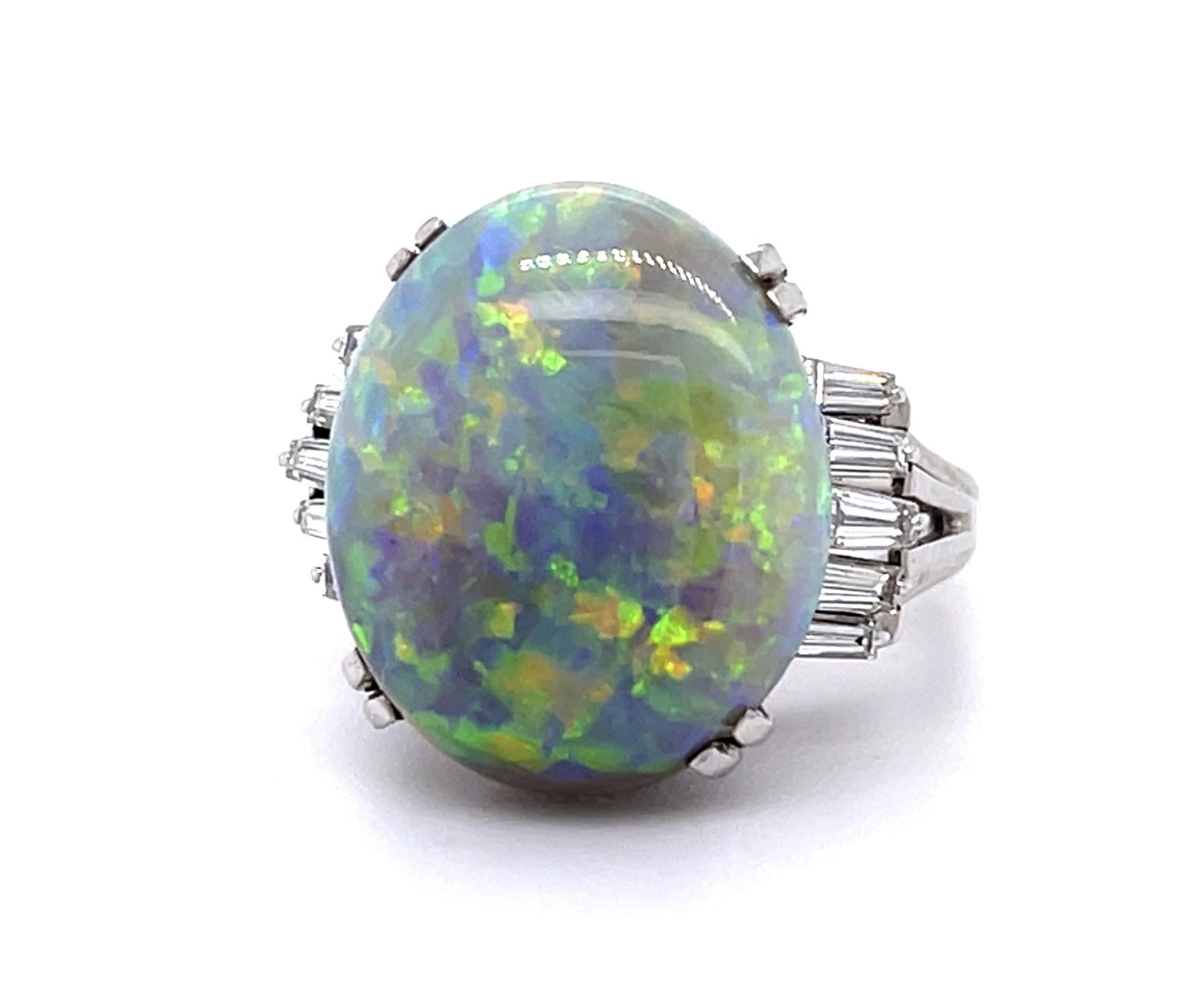 7.93ct Semi Black Crystal Australian Opal PT Ring (Vintage 1970s)