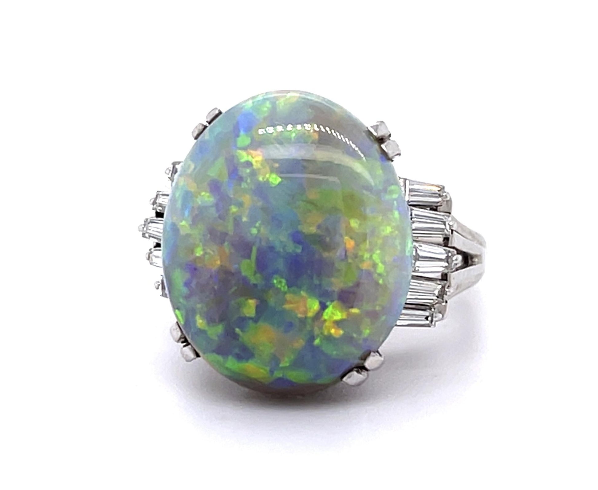 7.93ct Semi Black Crystal Australian Opal PT Ring (Vintage 1970s)