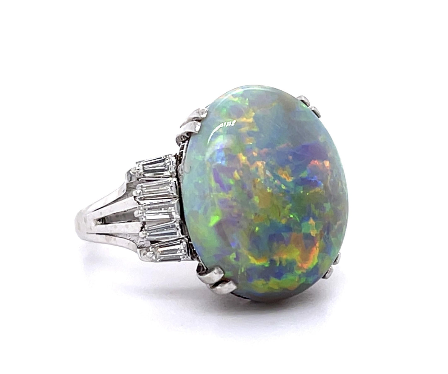 7.93ct Semi Black Crystal Australian Opal PT Ring (Vintage 1970s)