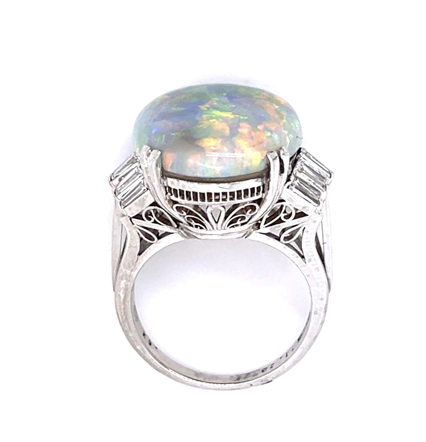 7.93ct Semi Black Crystal Australian Opal PT Ring (Vintage 1970s)