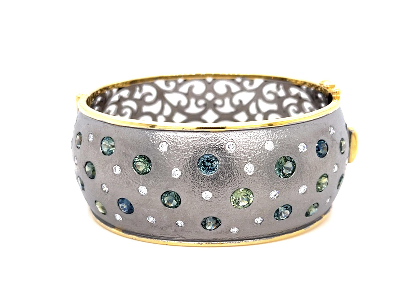 13.67ct Montana Sapphire 14KY+Gun Silver Finish Bangle Bracelet