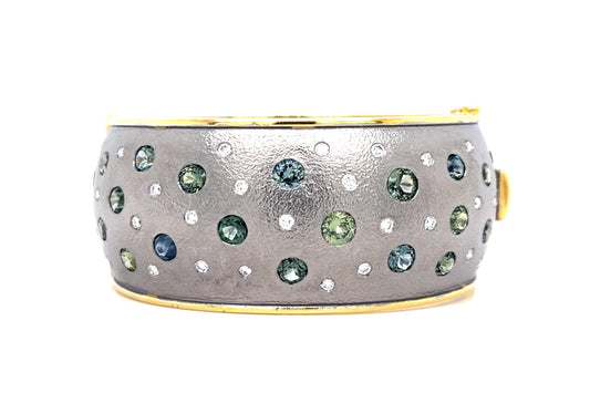13.67ct Montana Sapphire 14KY+Gun Silver Finish Bangle Bracelet
