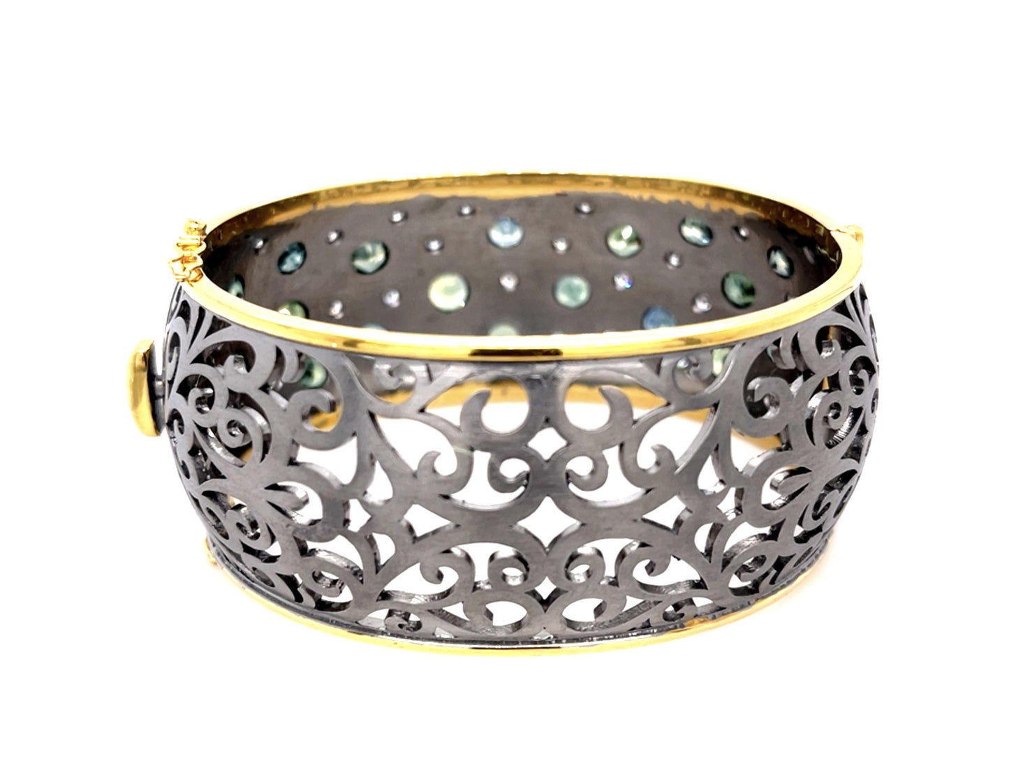 13.67ct Montana Sapphire 14KY+Gun Silver Finish Bangle Bracelet