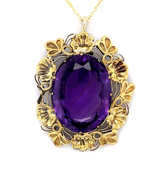 Original Victorian 23ct Amethyst 14KY Pendant (Antique 1890s)
