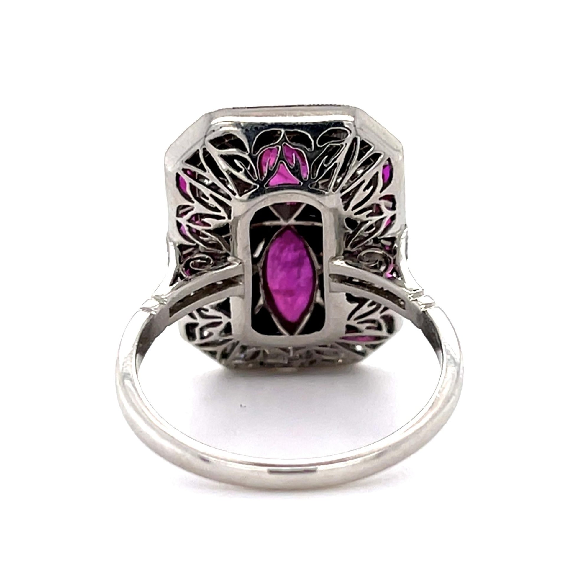1.25ct Marquise Ruby + Onyx PT Handmade Ring