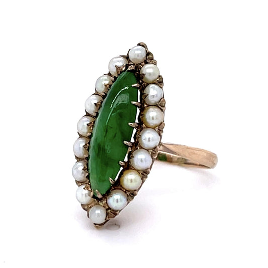 14KY Emerald &  Pearl Victorian Ring 0.75ct(em) Circa 1880s