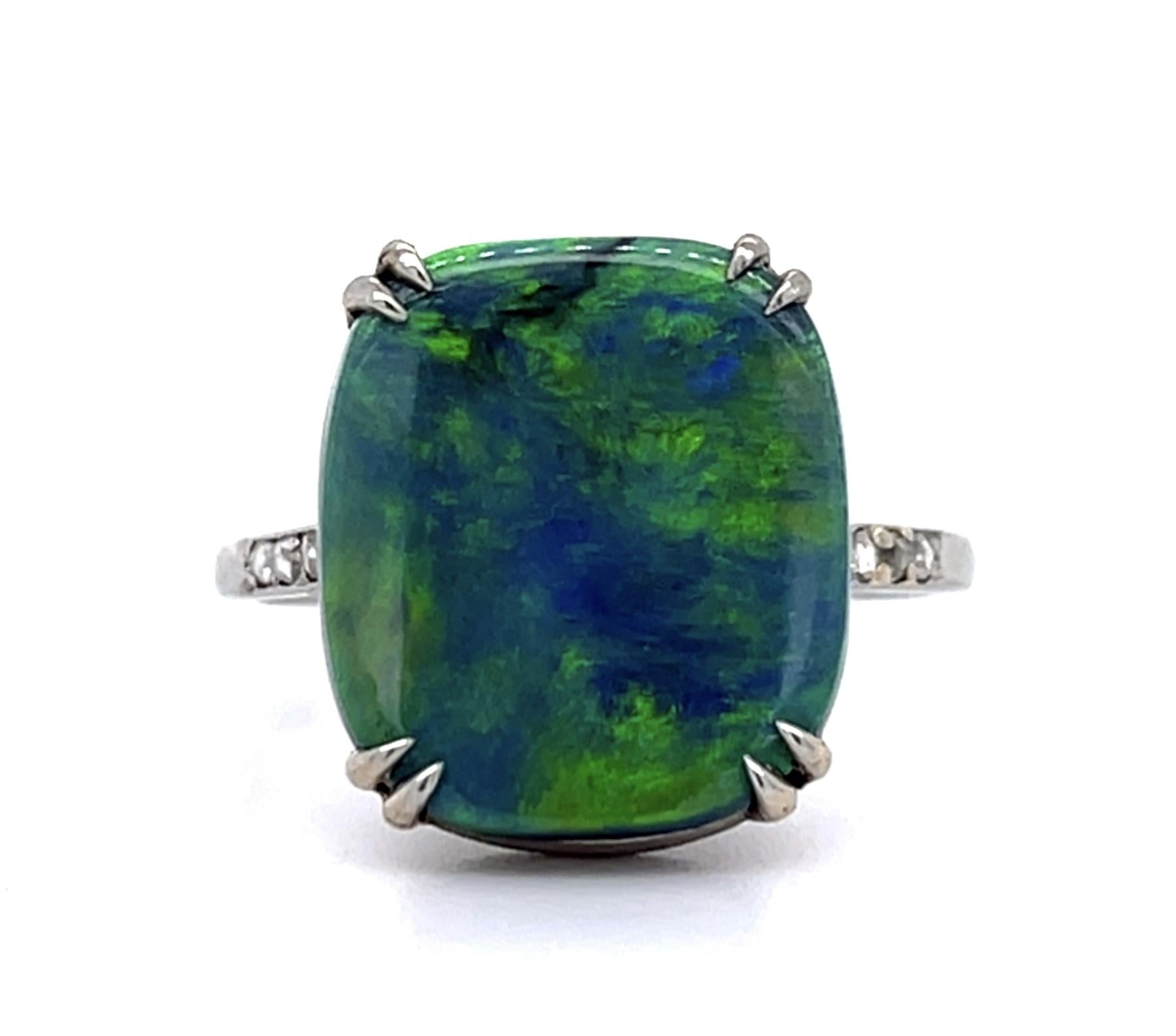 6.75ct Australian Black Opal PT Ring (Vintage 1930s) .12ct Side Dia
