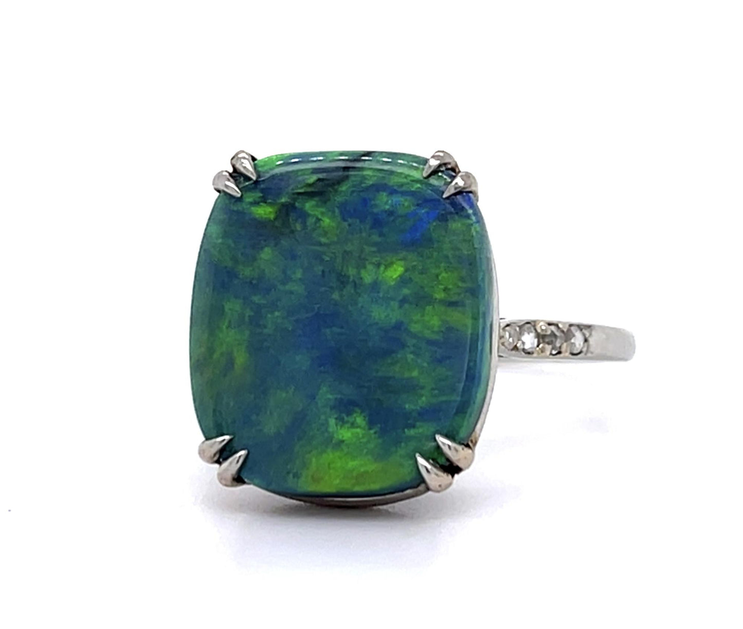 6.75ct Australian Black Opal PT Ring (Vintage 1930s) .12ct Side Dia