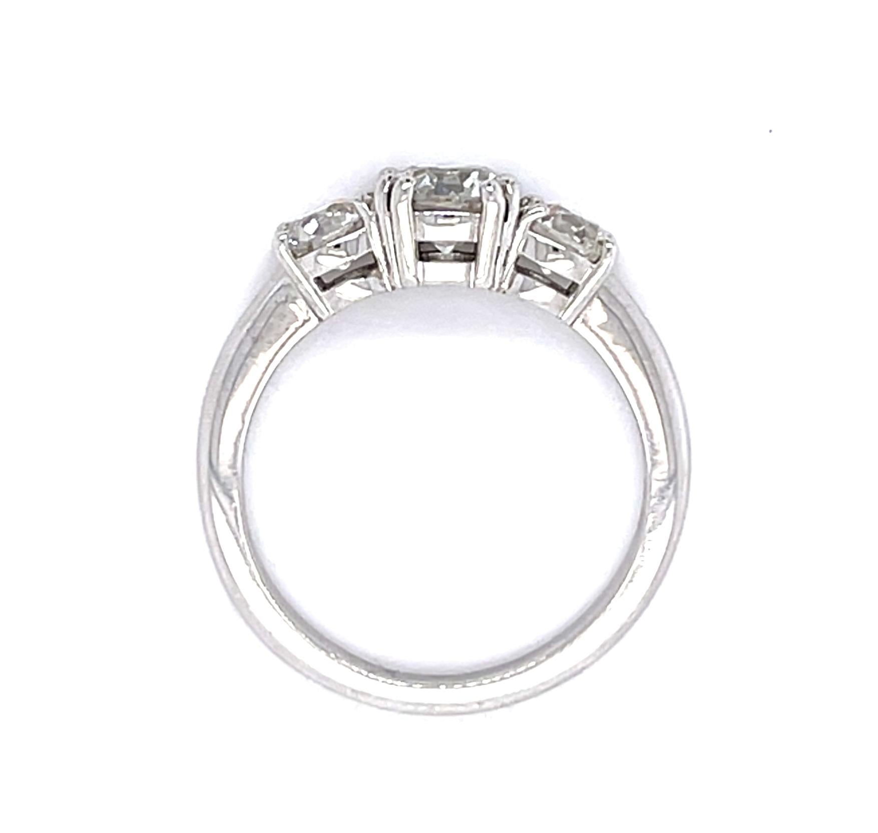 .85ct Center European Diamond PT Three Stone Ring .77ct Side Dia