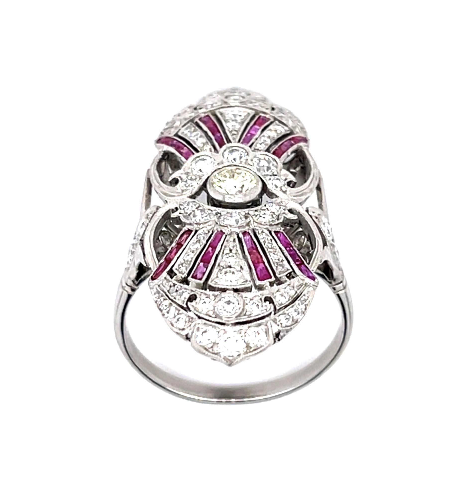 .18ct Euro Center Dia PT Handmade Ring .53ct Ruby