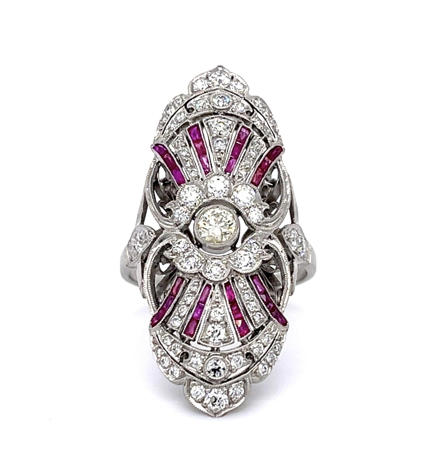 .18ct Euro Center Dia PT Handmade Ring .53ct Ruby