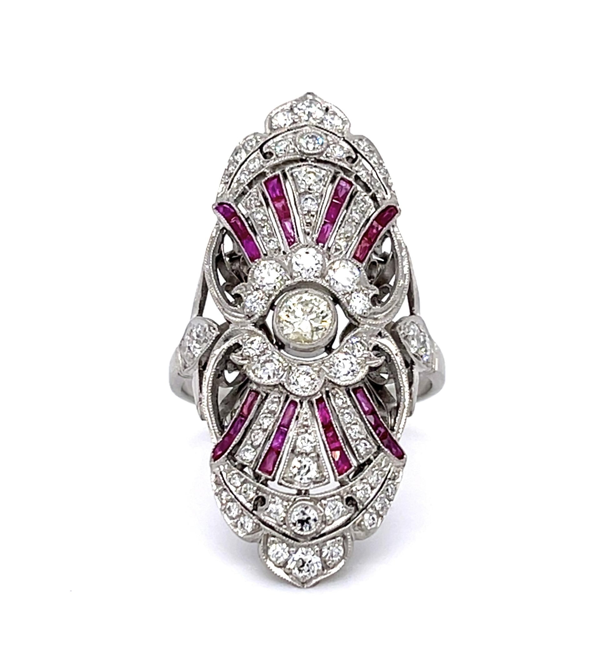 .18ct Euro Center Dia PT Handmade Ring .53ct Ruby