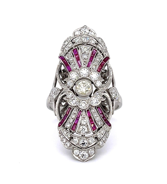 .18ct Euro Center Dia PT Handmade Ring .53ct Ruby