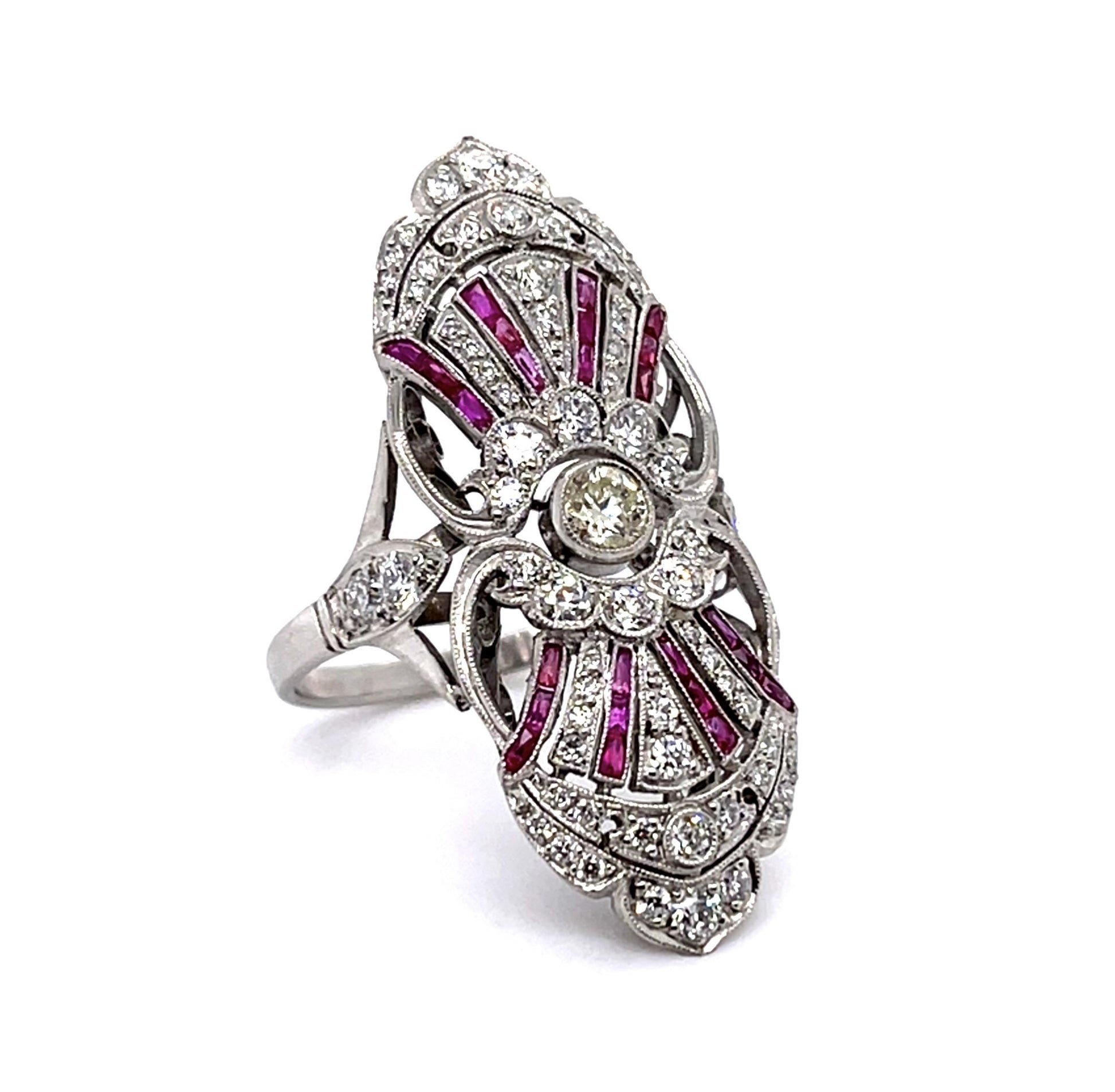 .18ct Euro Center Dia PT Handmade Ring .53ct Ruby