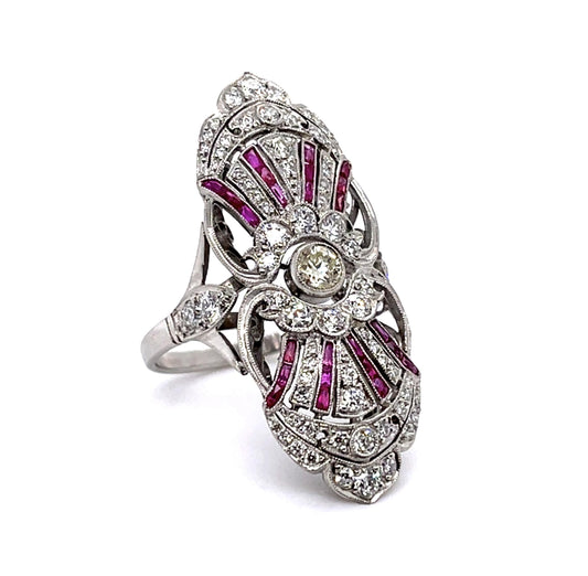 .18ct Euro Center Dia PT Handmade Ring .53ct Ruby