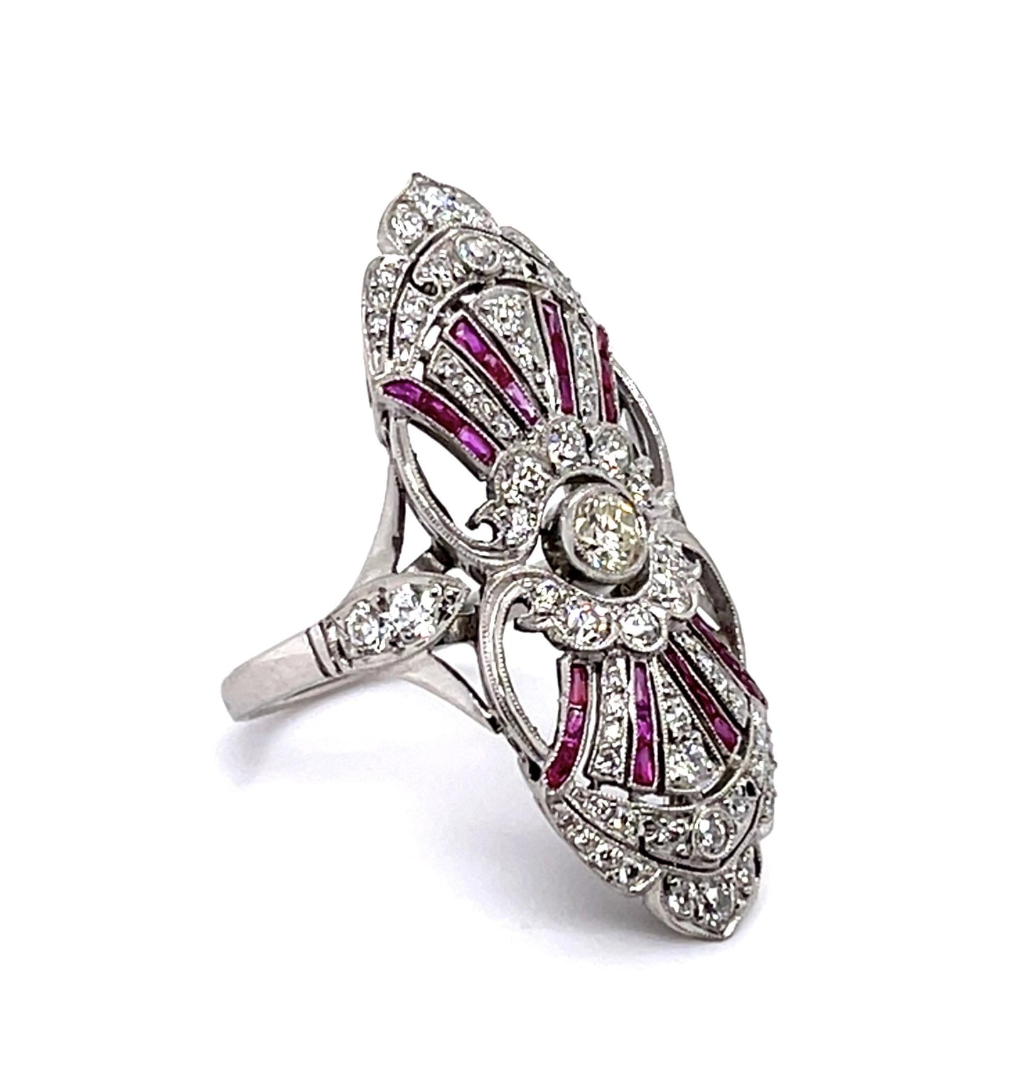 .18ct Euro Center Dia PT Handmade Ring .53ct Ruby