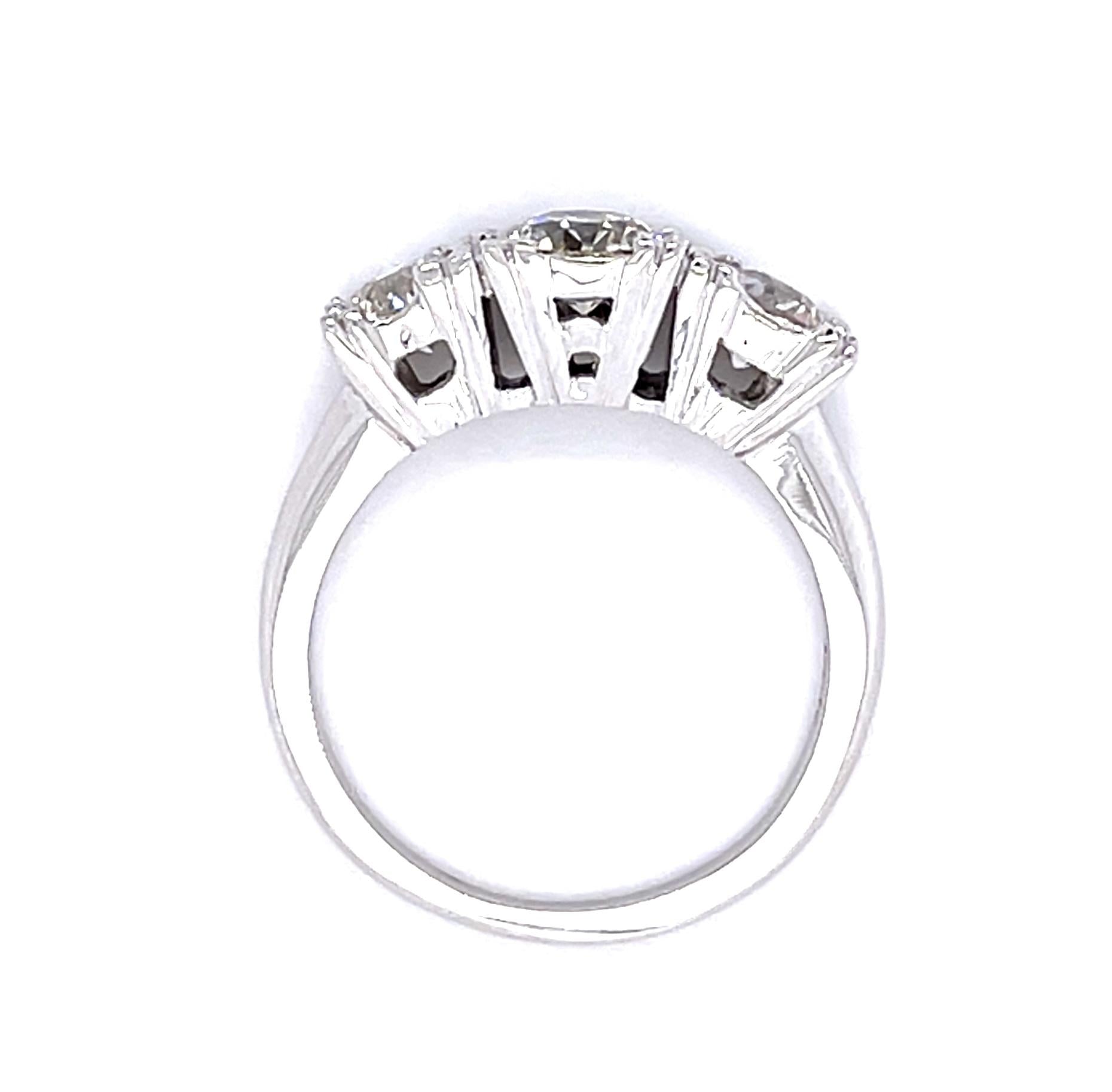 .66ct Center European Diamond 14KW Three Stone Ring (Vintage 1940s)