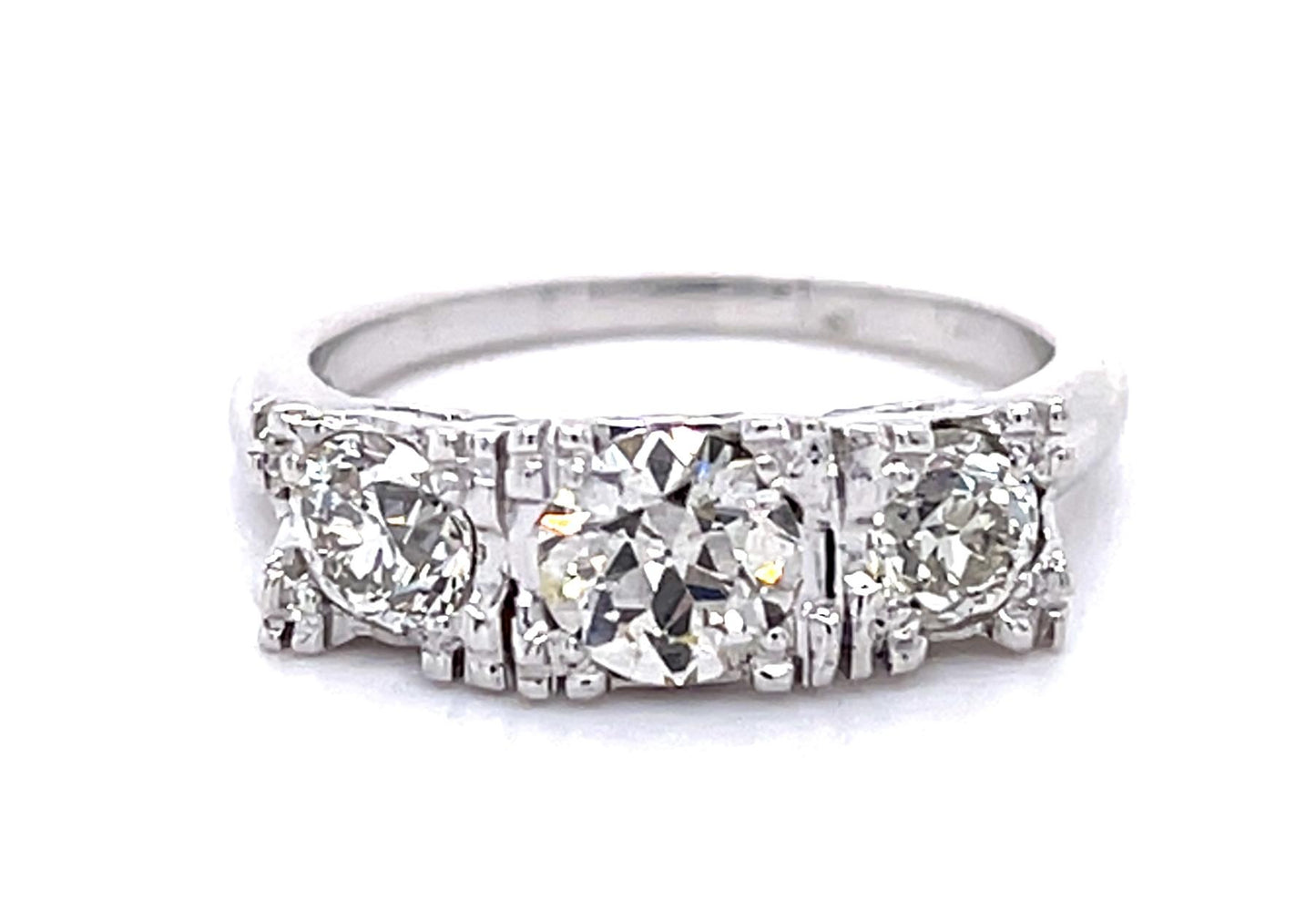 .66ct Center European Diamond 14KW Three Stone Ring (Vintage 1940s)