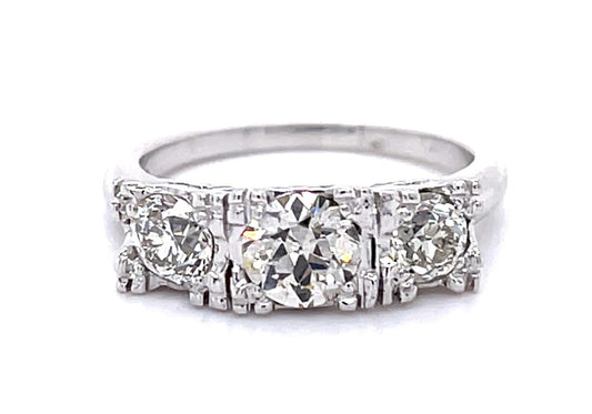 .66ct Center European Diamond 14KW Three Stone Ring (Vintage 1940s)
