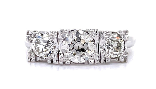 .66ct Center European Diamond 14KW Three Stone Ring (Vintage 1940s)