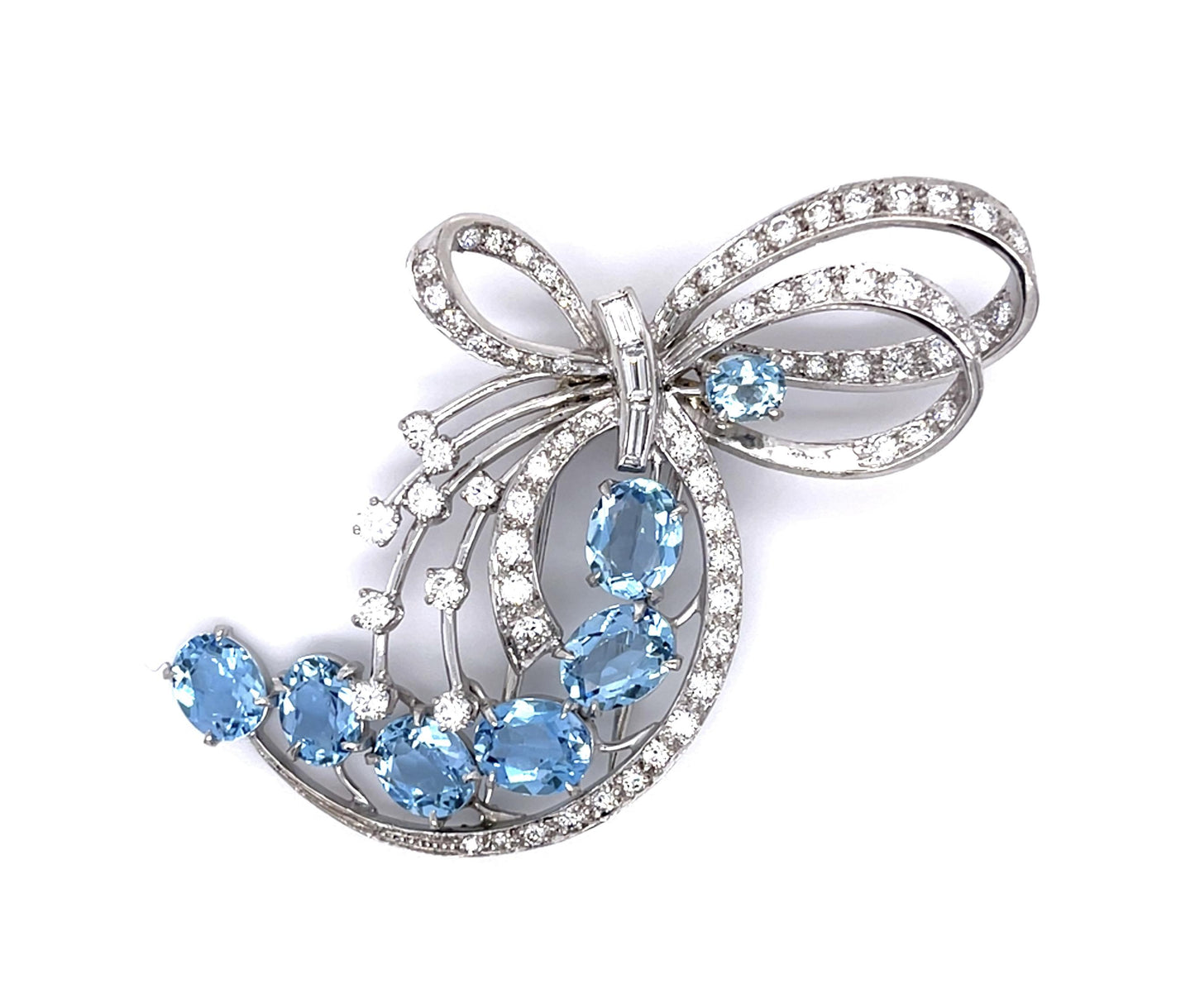 Original 11ct Aquamarine PT Pendant Brooch (Vintage 1960s) 3.25ct Diamond 14.20g