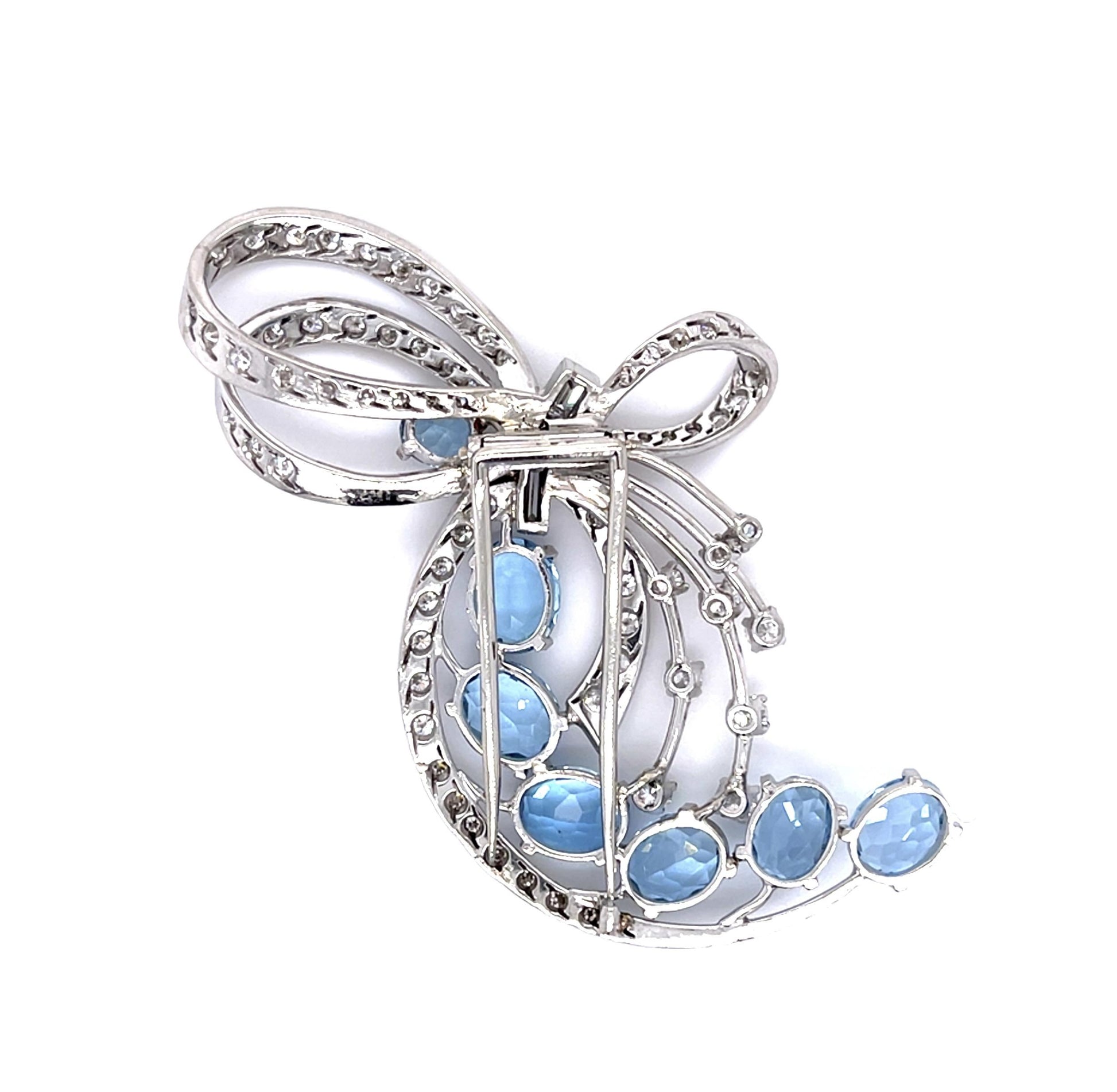 Original 11ct Aquamarine PT Pendant Brooch (Vintage 1960s) 3.25ct Diamond 14.20g