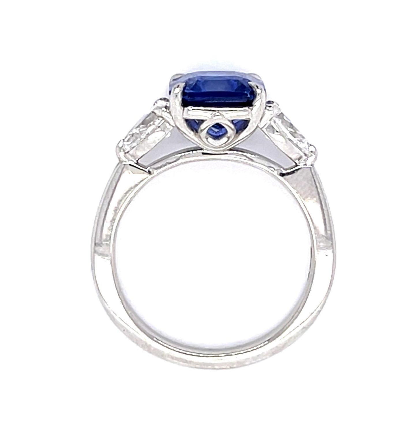 3.50ct Square-cut Sapphire PT Ring .71ct Pear-cut Diamond