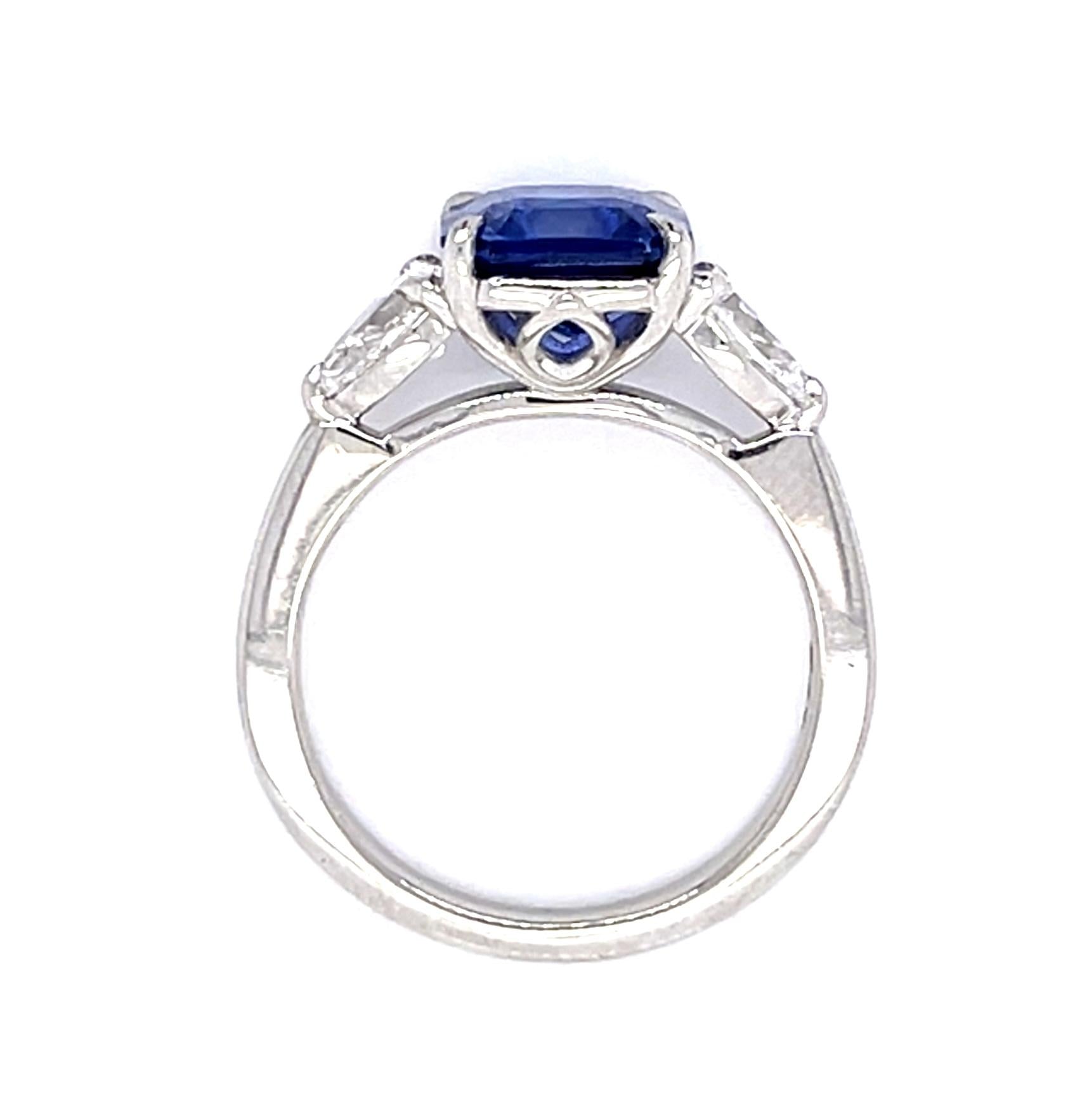 3.50ct Square-cut Sapphire PT Ring .71ct Pear-cut Diamond