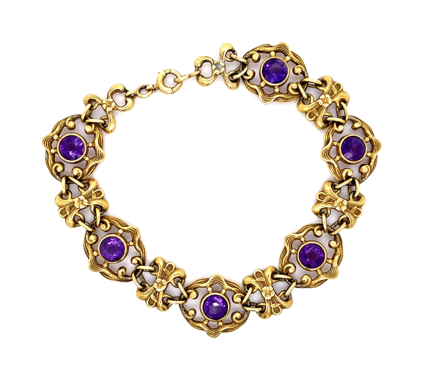 Original Art Nouveau 5.50ct Amethyst 18KW Bracelet (Antique 1890s)