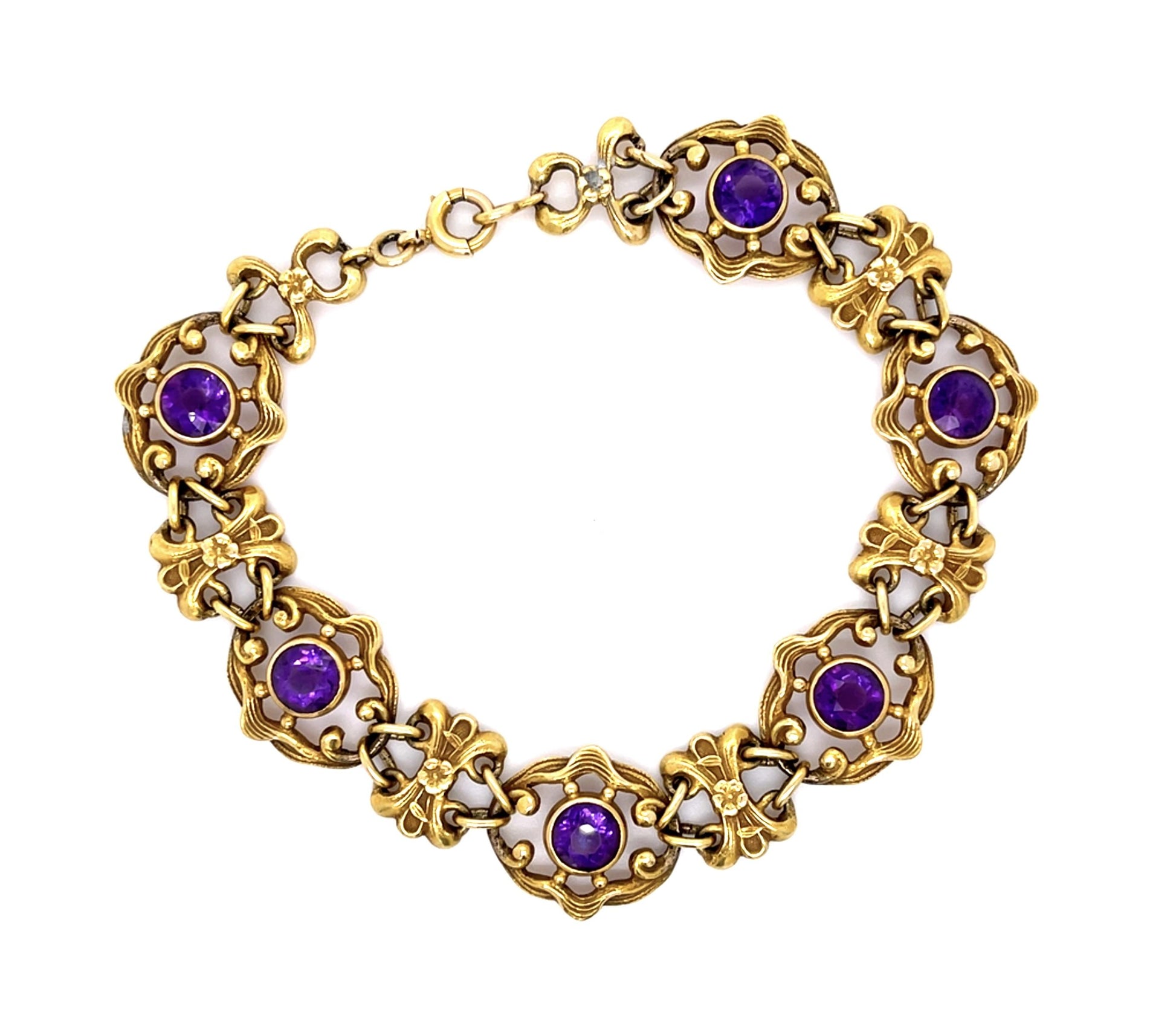 Original Art Nouveau 5.50ct Amethyst 18KW Bracelet (Antique 1890s)