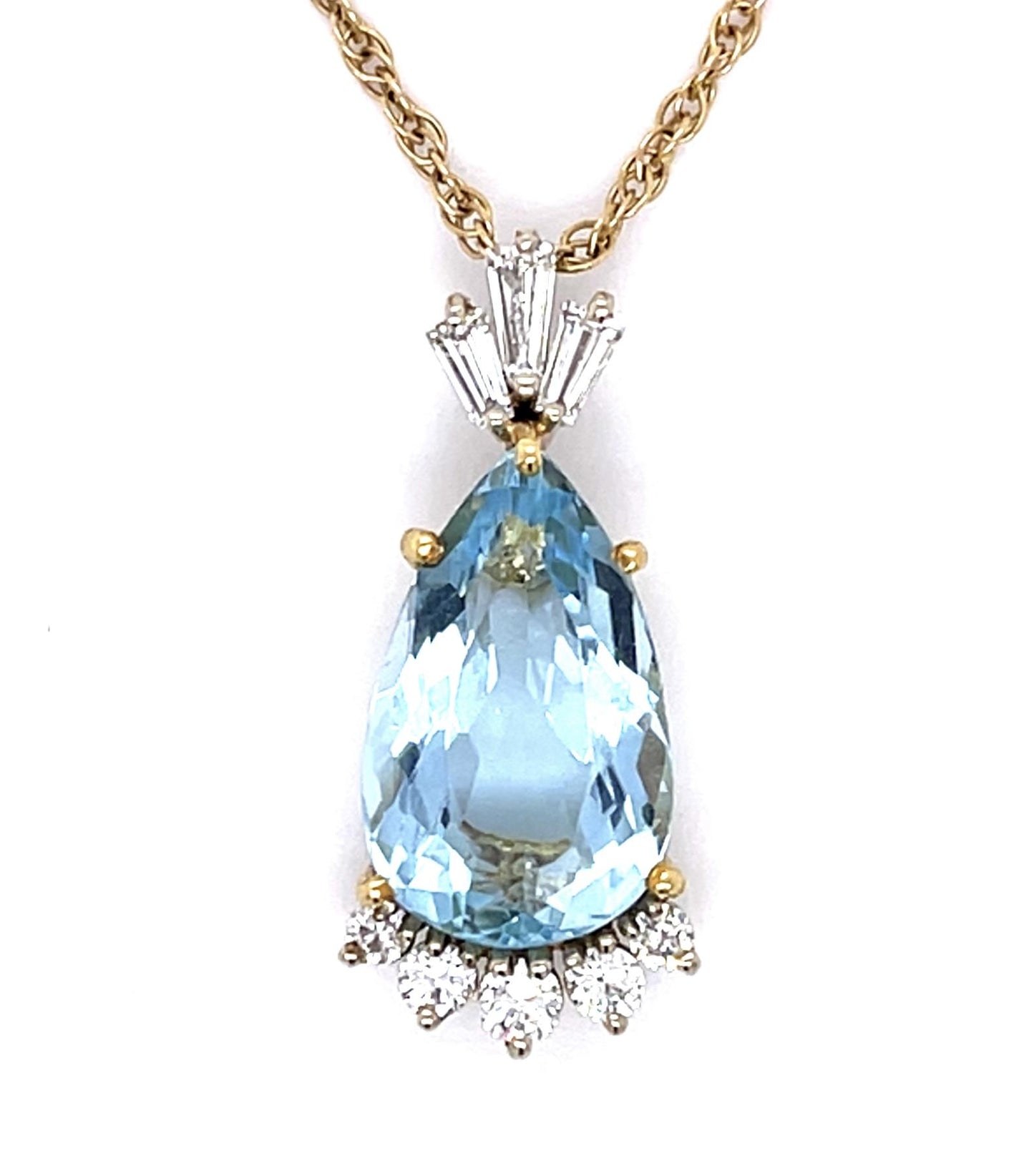 5.30ct Aquamarine .60ct Diamond Custom Made 18KY Pendant