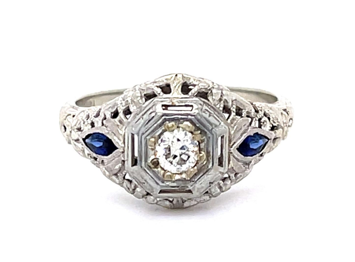 Original Art Deco .15ct Euro Diamond 18KW Ring (Antique 1920s)