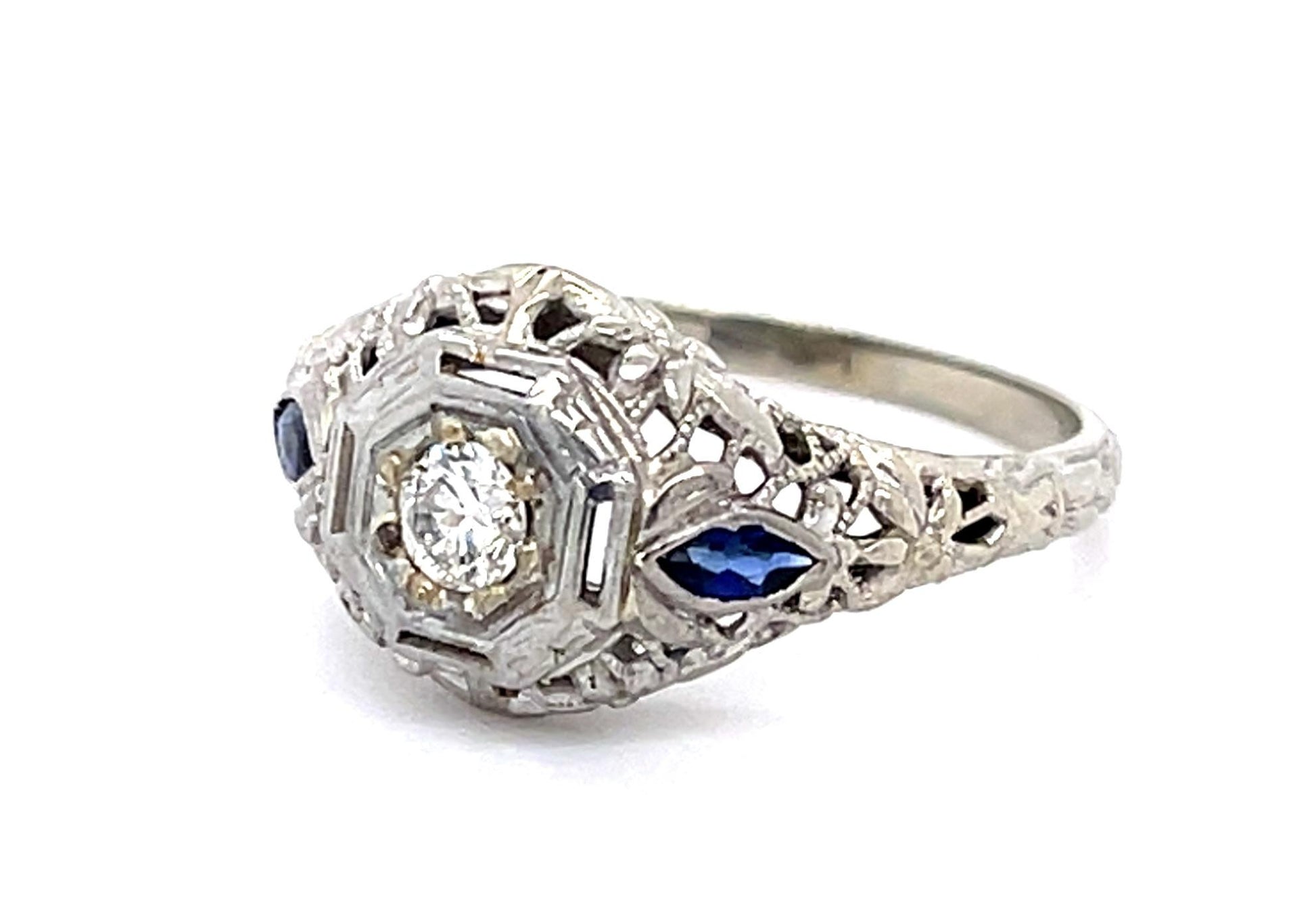 Original Art Deco .15ct Euro Diamond 18KW Ring (Antique 1920s)