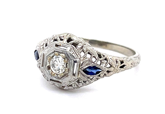 Original Art Deco .15ct Euro Diamond 18KW Ring (Antique 1920s)